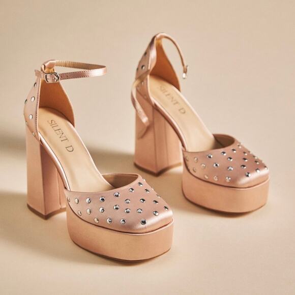 Silent D Grace Pink Rose Bedazzled Mary Jane Platform Heels Women's 39 NEW - Picture 1 of 11